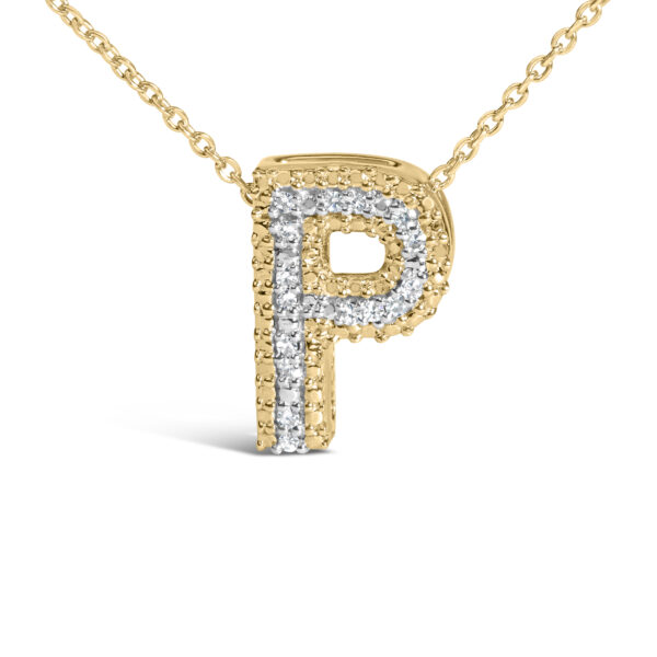 24 KT Yellow Gold Vermeil Diamond Accent "P" Initial Bubble Pendant Necklace - Sterling Silver - alternate view 2