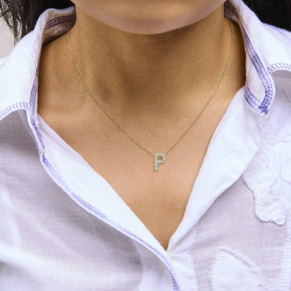 24 KT Yellow Gold Vermeil Diamond Accent "P" Initial Bubble Pendant Necklace - Sterling Silver - alternate view 5