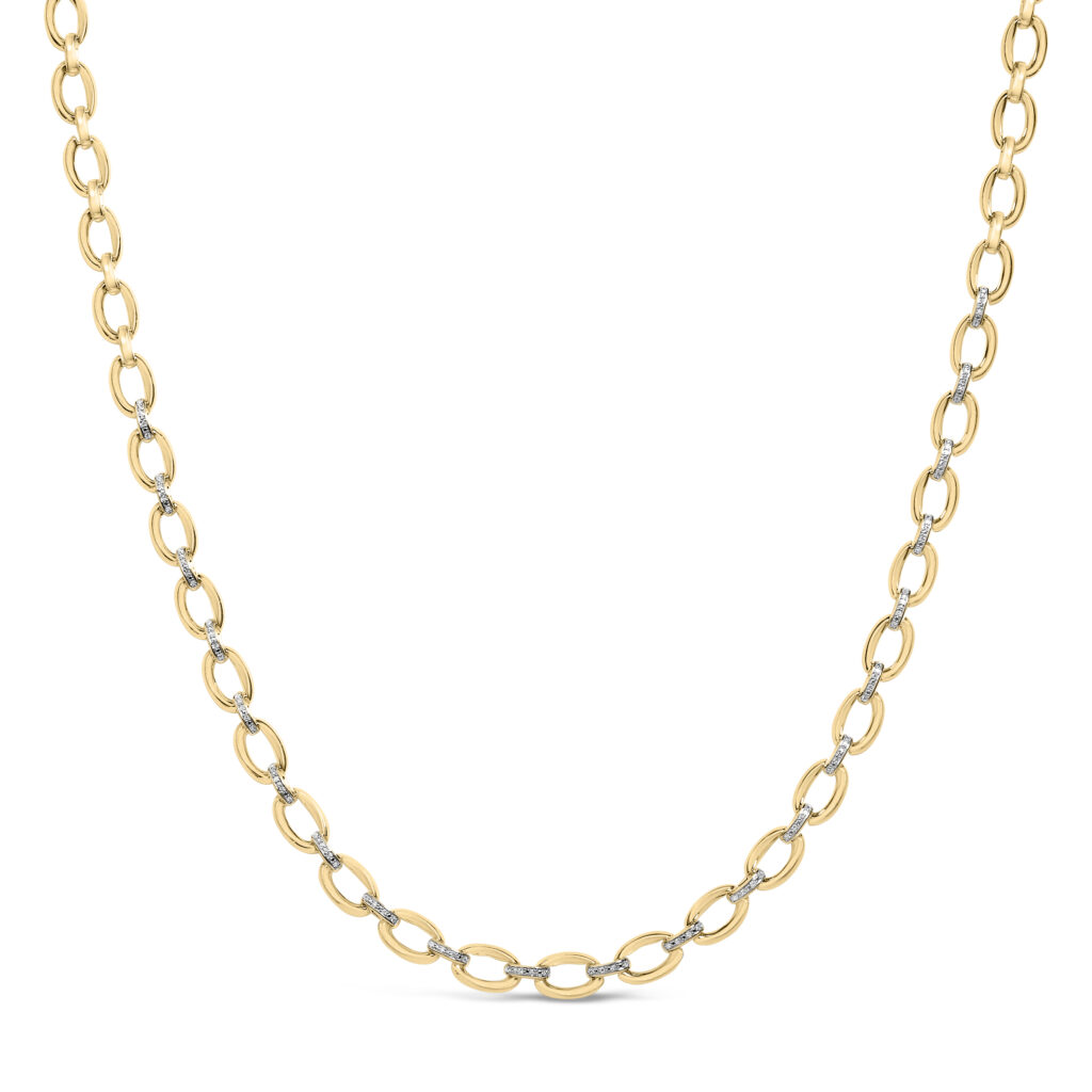 Gold Vermeil 1/4 Cttw Diamond Bold Oval Link Necklace - Sterling Silver