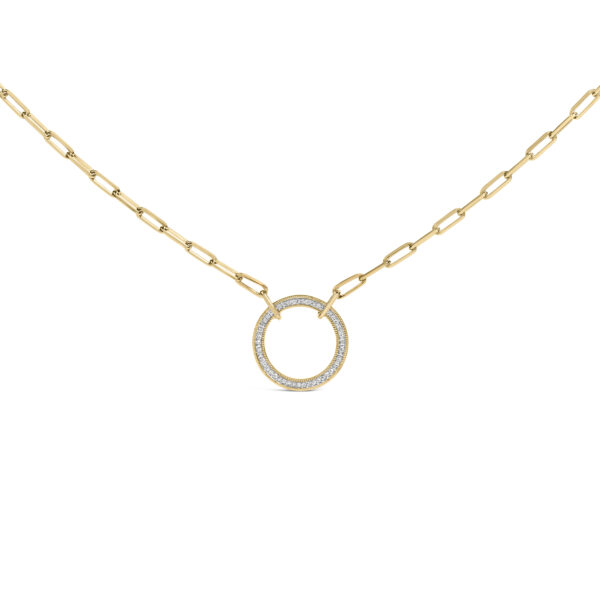 Gold Vermeil 1/10 Cttw Diamond Paperclip Chain Circle Pendant Necklace - Sterling Silver