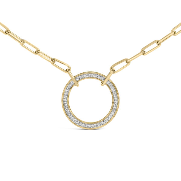 Gold Vermeil 1/10 Cttw Diamond Paperclip Chain Circle Pendant Necklace - Sterling Silver - alternate view 2