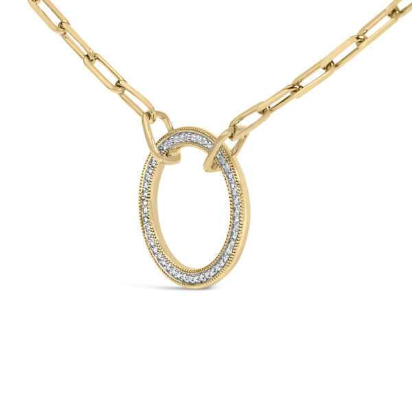 Gold Vermeil 1/10 Cttw Diamond Paperclip Chain Circle Pendant Necklace - Sterling Silver - alternate view 3