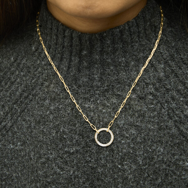 Gold Vermeil 1/10 Cttw Diamond Paperclip Chain Circle Pendant Necklace - Sterling Silver - alternate view 5
