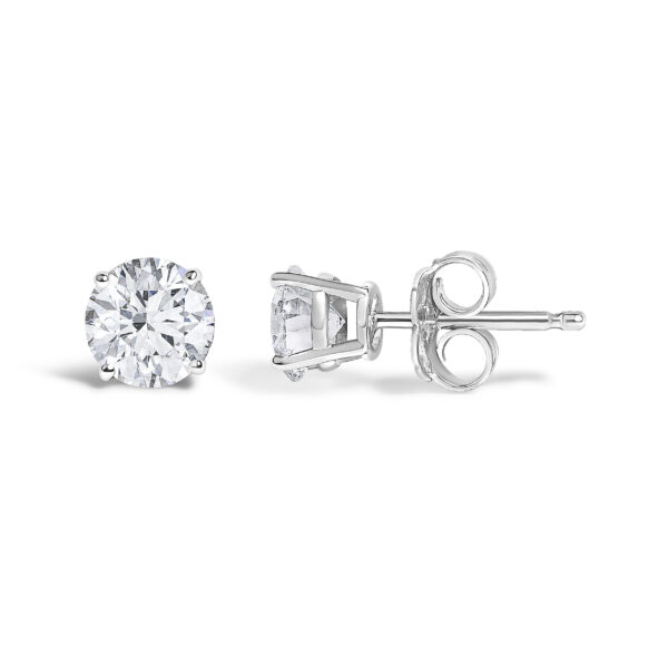 Rhodium plated over gold lab-grown diamond stud earrings with push backs and butterfly backs.