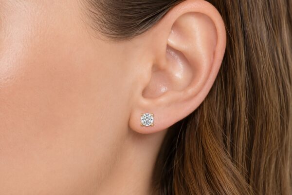 Solitaire stud earring pair with F-G color, VS1-VS2 clarity, and Excellent cut lab-grown diamonds.