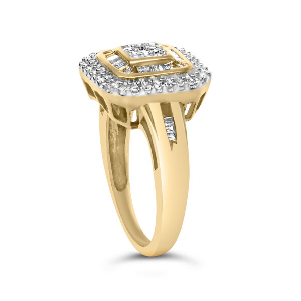 Square cluster cocktail ring made from 10K Yellow Gold with natural diamonds totaling 0.5 ct.