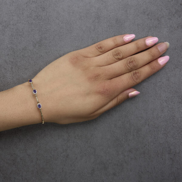 18K Yellow Gold Purple Amethyst and 1/3 Cttw Diamond Halo Station Bracelet - alternate view 5