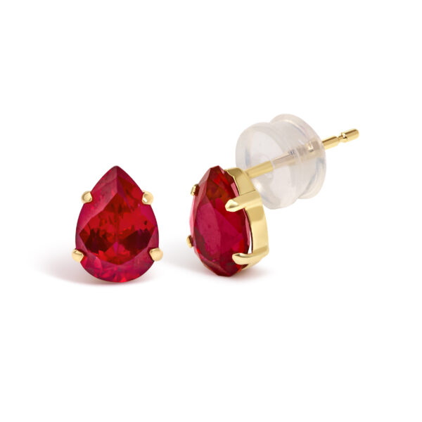 18K Yellow Gold 5X7 MM Created Pear Ruby Solitaire Stud Earrings - alternate view 2