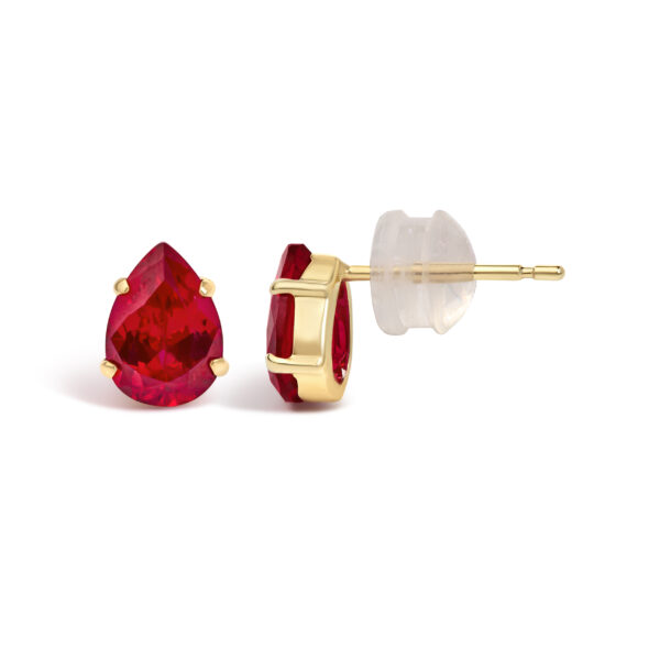 18K Yellow Gold 5X7 MM Created Pear Ruby Solitaire Stud Earrings - alternate view 3