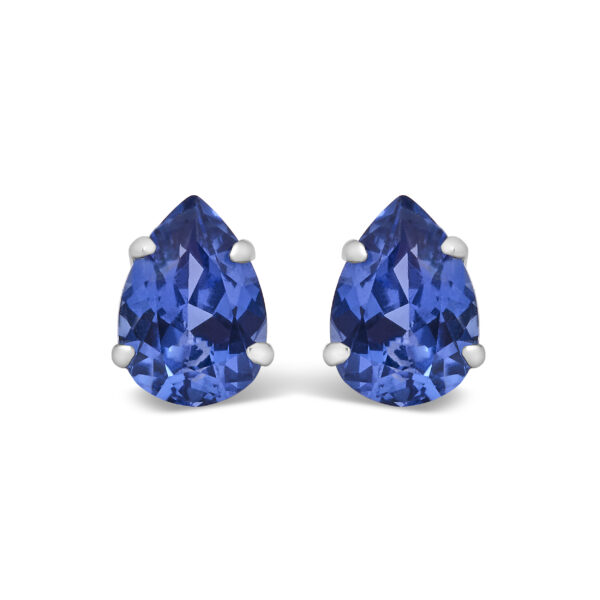 Platinum Lab 5X7 Created Blue Sapphire Pear Solitaire Stud Earrings