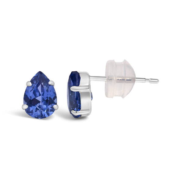 Side profile of a platinum sapphire stud earring showing the post and backing