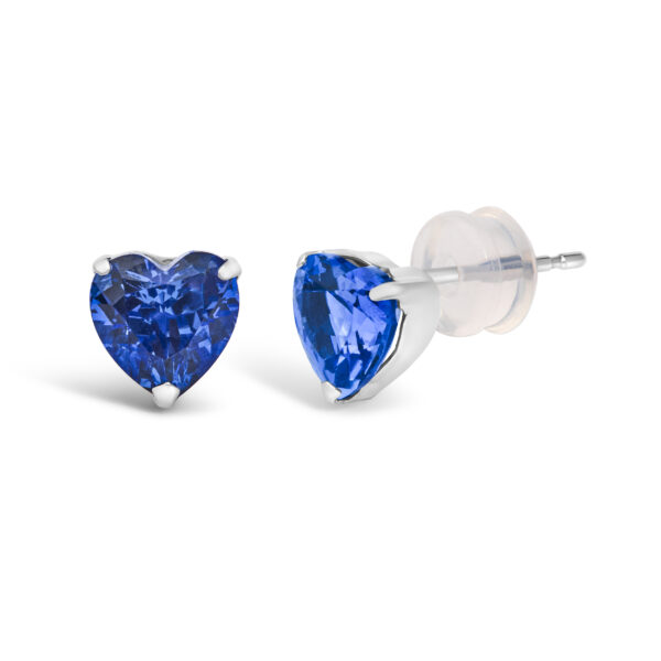 Platinum 6x6 Lab Created Blue Sapphire Heart Solitaire Stud Earrings - alternate view 2