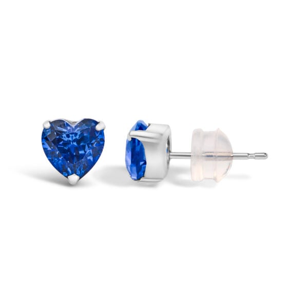 Platinum 6x6 Lab Created Blue Sapphire Heart Solitaire Stud Earrings - alternate view 3