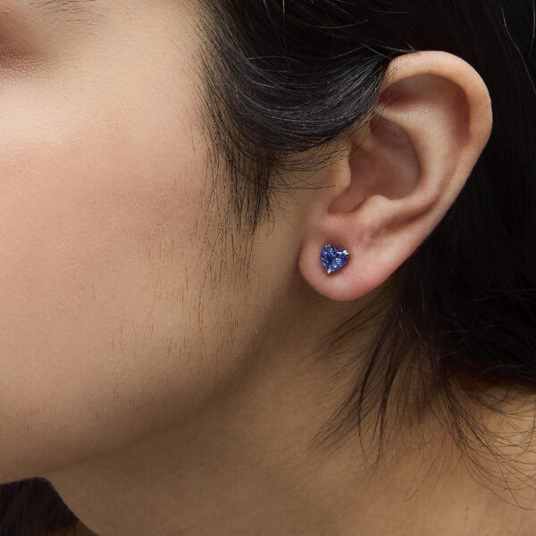 Platinum 6x6 Lab Created Blue Sapphire Heart Solitaire Stud Earrings - alternate view 5