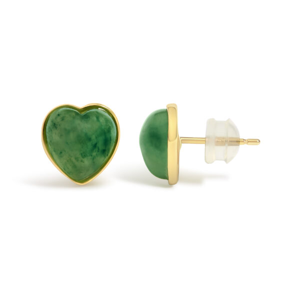 18K Yellow Gold 9x8 MM Bezel Set Green Jade Heart Stud Earrings - alternate view 3