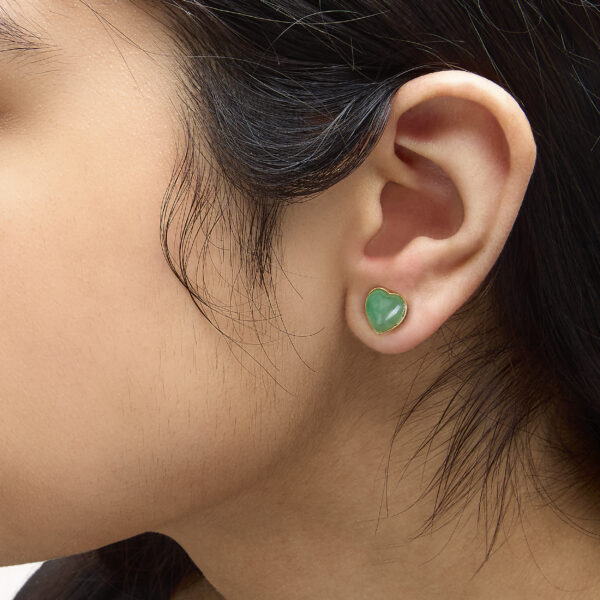 18K Yellow Gold 9x8 MM Bezel Set Green Jade Heart Stud Earrings - alternate view 5
