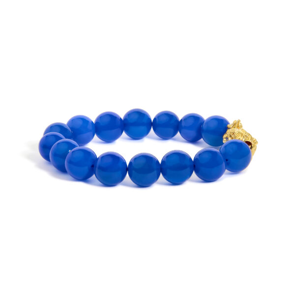18K Yellow Gold Blue Agate Beaded Dragon Charm Bracelet - alternate view 2