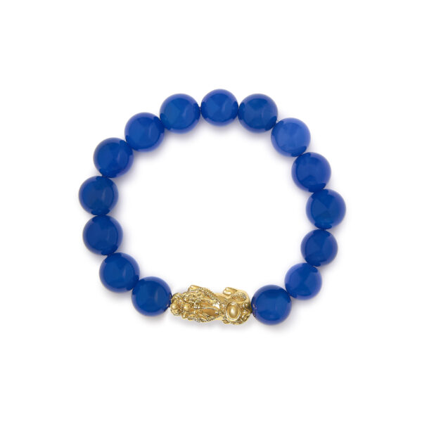 18K Yellow Gold Blue Agate Beaded Dragon Charm Bracelet - alternate view 3