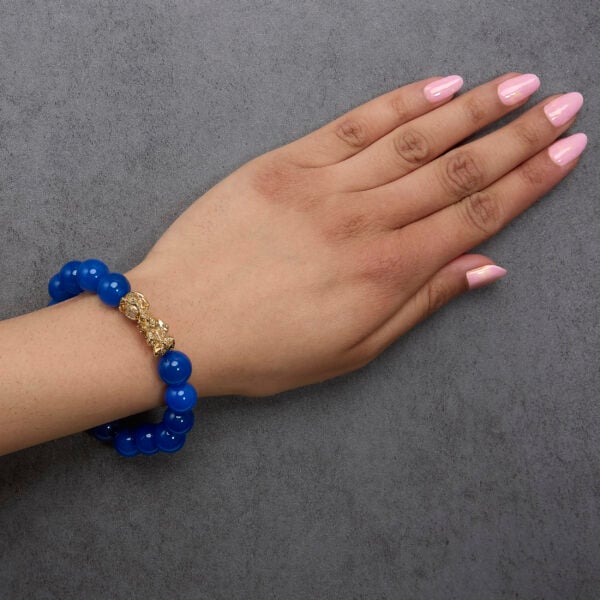 18K Yellow Gold Blue Agate Beaded Dragon Charm Bracelet - alternate view 5