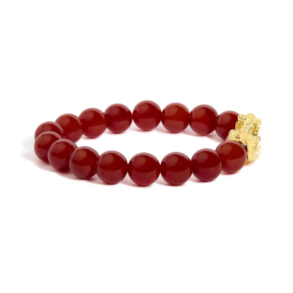 18K Yellow Gold Dragon Charm Red Agate Beaded Charm Bracelet - alternate view 2
