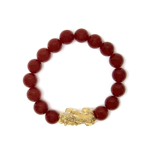 18K Yellow Gold Dragon Charm Red Agate Beaded Charm Bracelet - alternate view 3