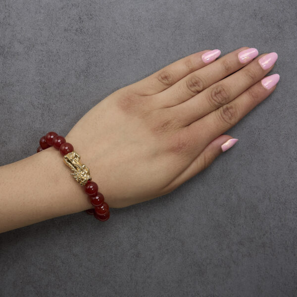 18K Yellow Gold Dragon Charm Red Agate Beaded Charm Bracelet - alternate view 5