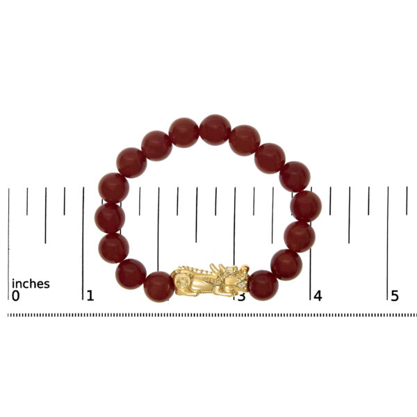 18K Yellow Gold Dragon Charm Red Agate Beaded Charm Bracelet - alternate view 4