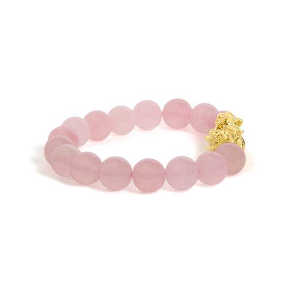 18K Yellow Gold Dragon Charm Natural Rose Quartz Beaded Charm Bracelet - alternate view 2