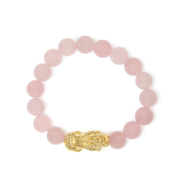 18K Yellow Gold Dragon Charm Natural Rose Quartz Beaded Charm Bracelet - alternate view 3