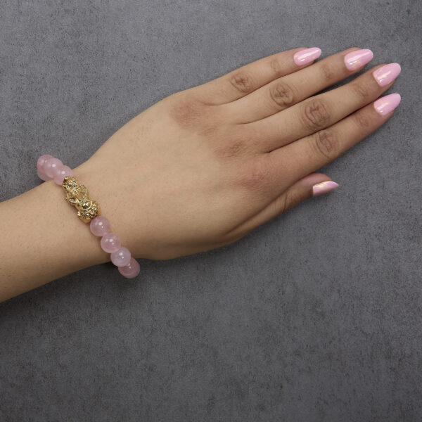 18K Yellow Gold Dragon Charm Natural Rose Quartz Beaded Charm Bracelet - alternate view 5