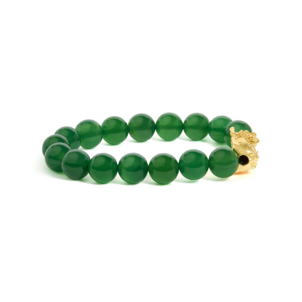 18K Yellow Gold Green Agate Beaded Bracelet with Dragon Charm - alternate view 2
