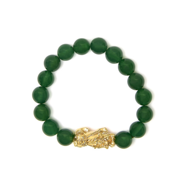 18K Yellow Gold Green Agate Beaded Bracelet with Dragon Charm - alternate view 3