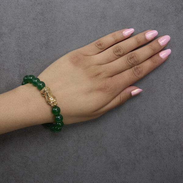 18K Yellow Gold Green Agate Beaded Bracelet with Dragon Charm - alternate view 5