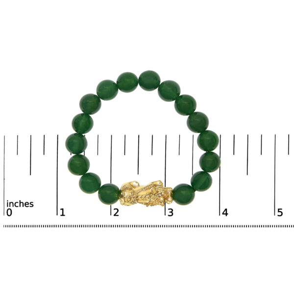 18K Yellow Gold Green Agate Beaded Bracelet with Dragon Charm - alternate view 4