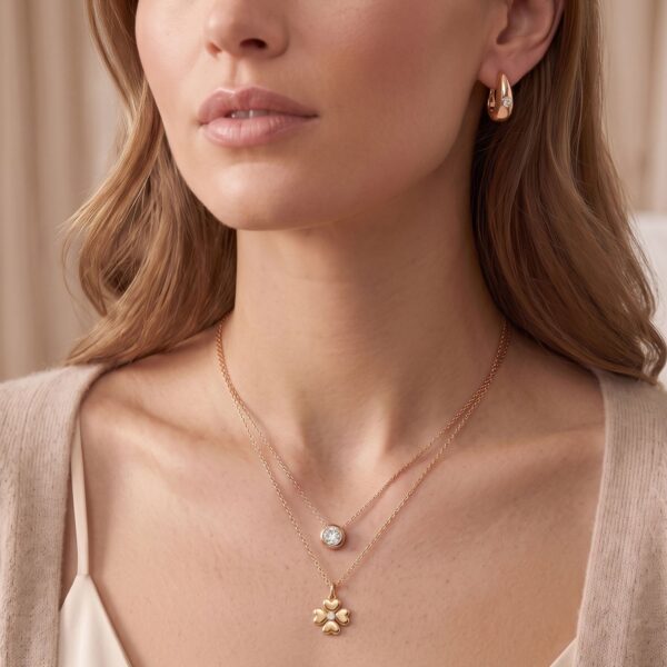 Alternate angle of the 14K gold plated dome hoop earring showing the bezel-set stone