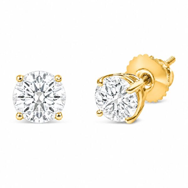 Solitaire stud earrings with 2 round untreated lab-grown diamonds and Screw On backing.