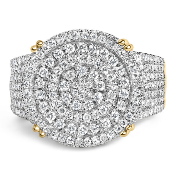 Concentric circle ring with 277 natural, untreated round diamonds in 4-Prong settings, rhodium plated over gold.