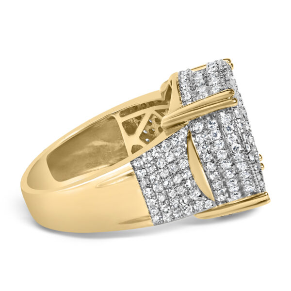 Natural, untreated round diamond concentric circle ring in 4-Prong settings, rhodium plated over gold.