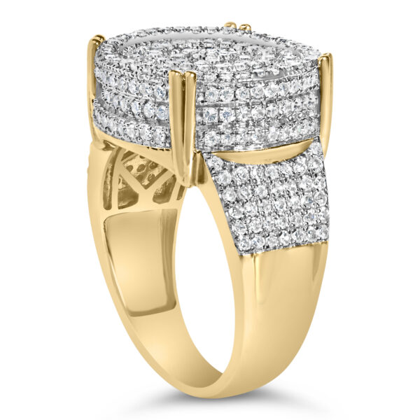 Round natural, untreated diamonds in 4-Prong settings on a concentric circle ring, rhodium plated over gold.