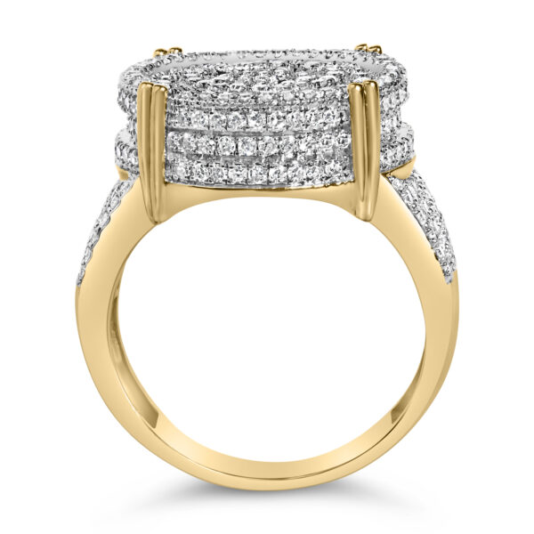 Concentric circle ring set with 277 round natural, untreated diamonds, rhodium plated over gold.