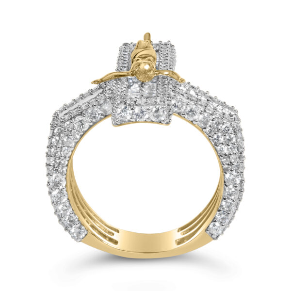 Crucifix cross cocktail ring in rhodium plated over gold with natural untreated diamonds.
