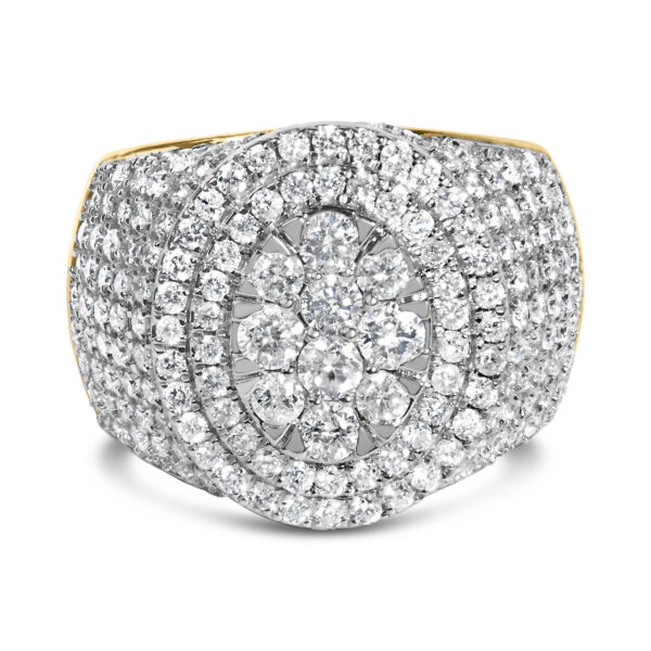 Men's 10K rhodium plated over gold cluster cocktail ring with 176 natural round diamonds in prong settings