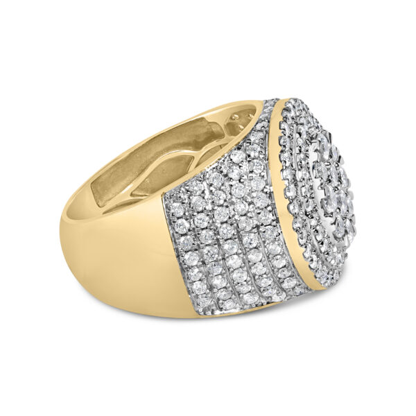 Men's rhodium plated over gold cocktail ring with natural, untreated round diamonds in prong settings