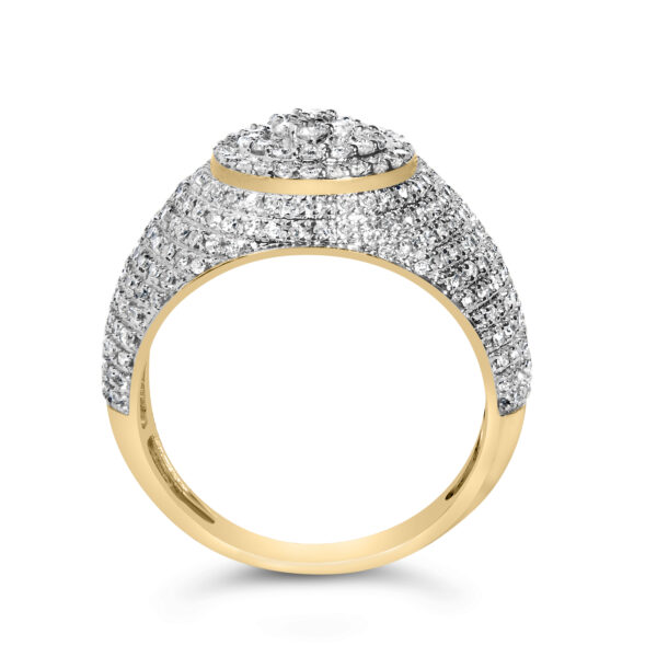 Men's rhodium plated over gold band ring with round, prong-set natural, untreated diamonds.