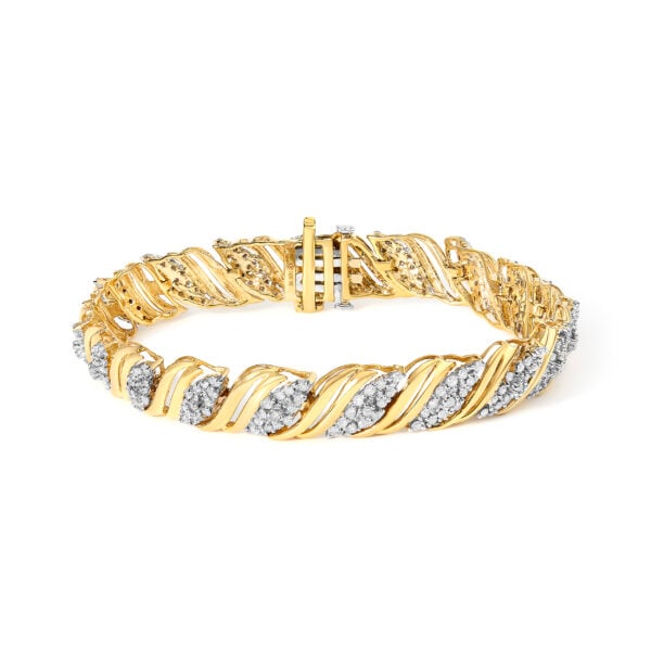 10K Yellow Gold 2.0 Cttw Diamond S-Link Twist Design Link Bracelet
