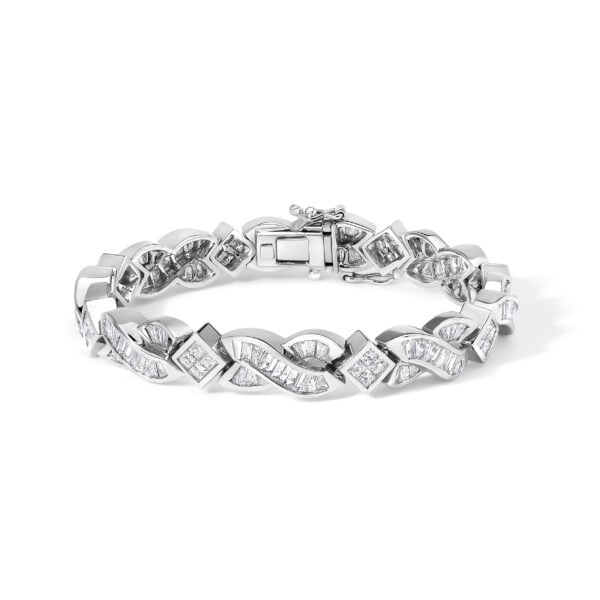 14K White Gold 8 1/5 Cttw Diamond Geometric Twisted Link Bracelet