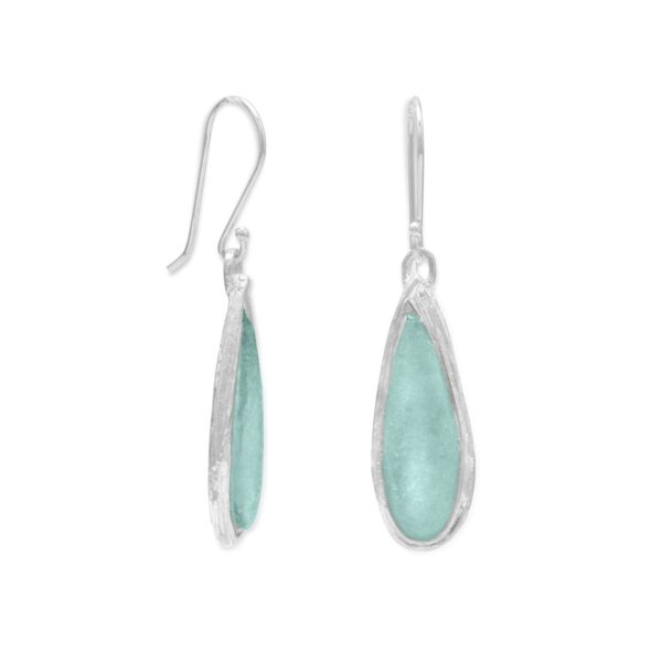 Alternate angle of the pear-shaped glass drop earrings showing the wire and stone detail