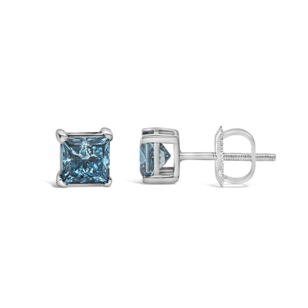 Side view of a stud earring showing the screw-on back and post against the white gold setting