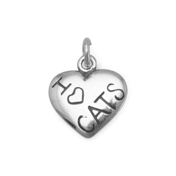 Heart-shaped charm engraved with I love CATS, shown with its jump ring