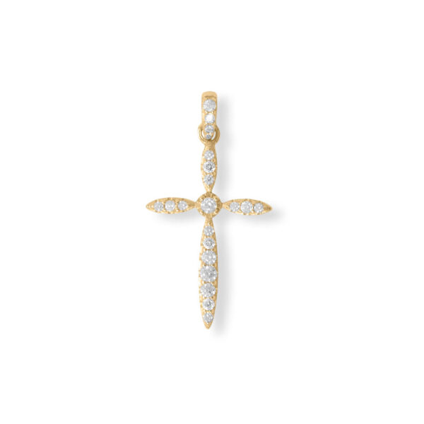 Cross pendant with marquise-shaped tips set with graduated cubic zirconia stones
